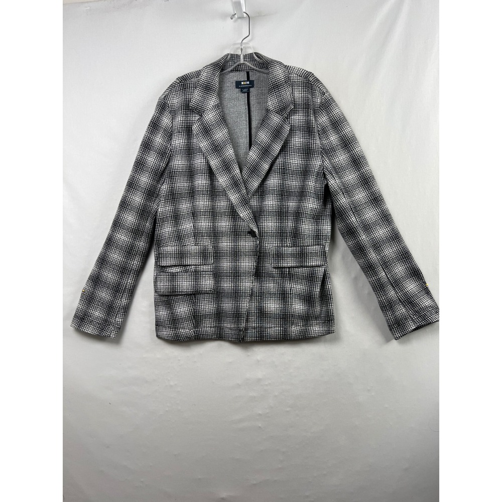 Maeve Anthropologie Blazer Women XL Black White Plaid Knit Houndstooth Jacket